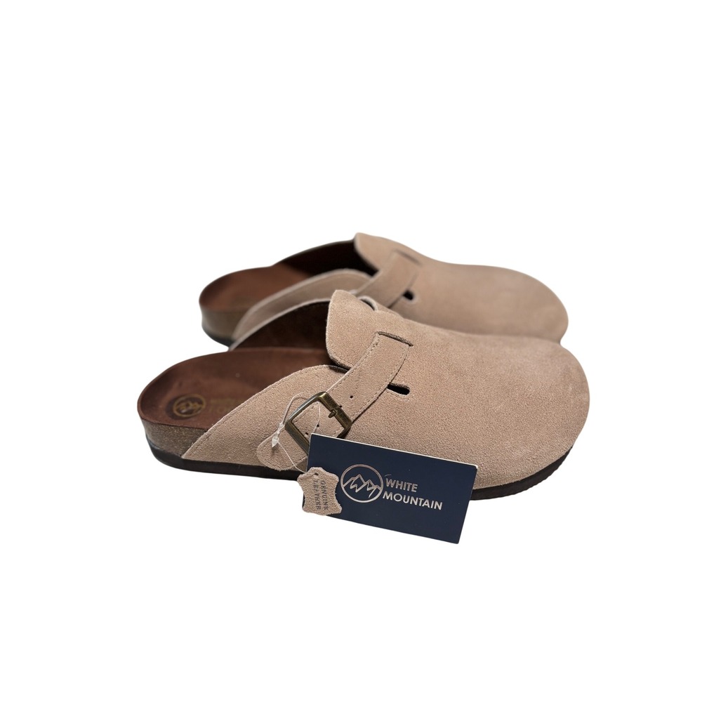 White Mountain Barry-M Mens Tan Suede Leather Buckle Clog Mules Size 10 NEW